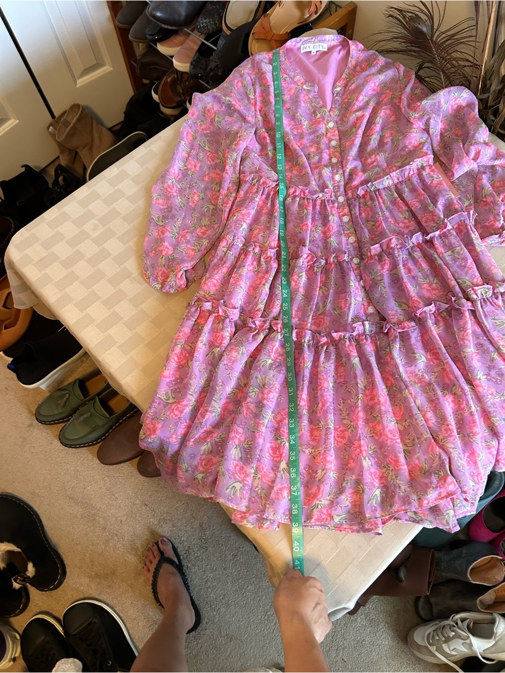 Ivy City Co Lydia Midi Tiered Dress in Pink Floral - Picture 13 of 14